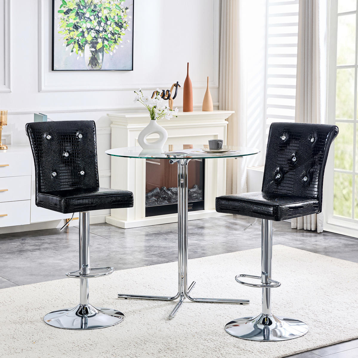 BARHOCKER 2er-Set Schwarz mit Kunstleder und Kristall-Design - Schwarz, Kunststoff (55/125/42cm) - PANGIVO