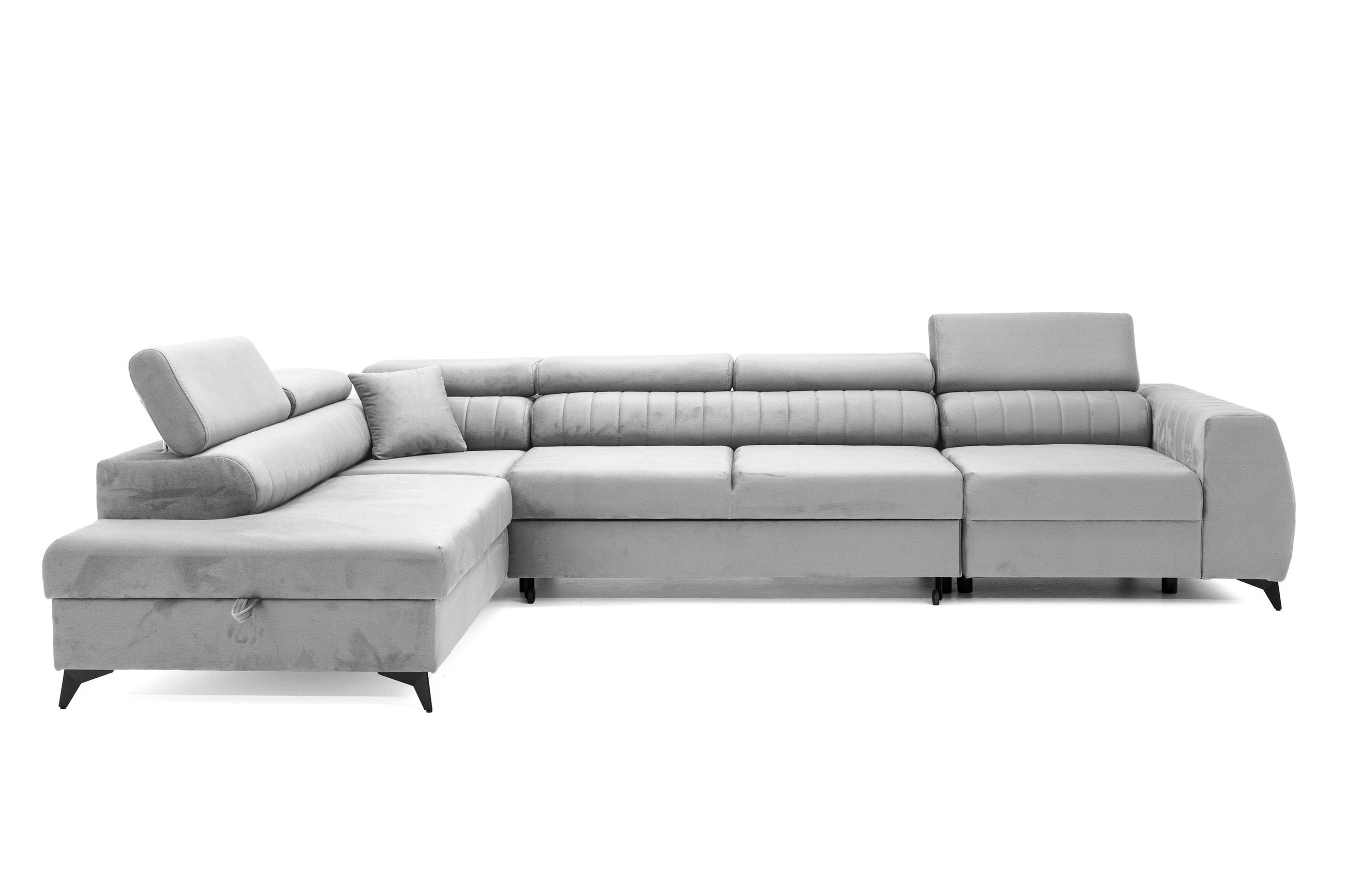 ECKSOFA PIERO MAXI Links mit Schlaffunktion 195x125 Velours Grau - Schwarz/Grau, Holz/Textil (350/203cm) - Muffo