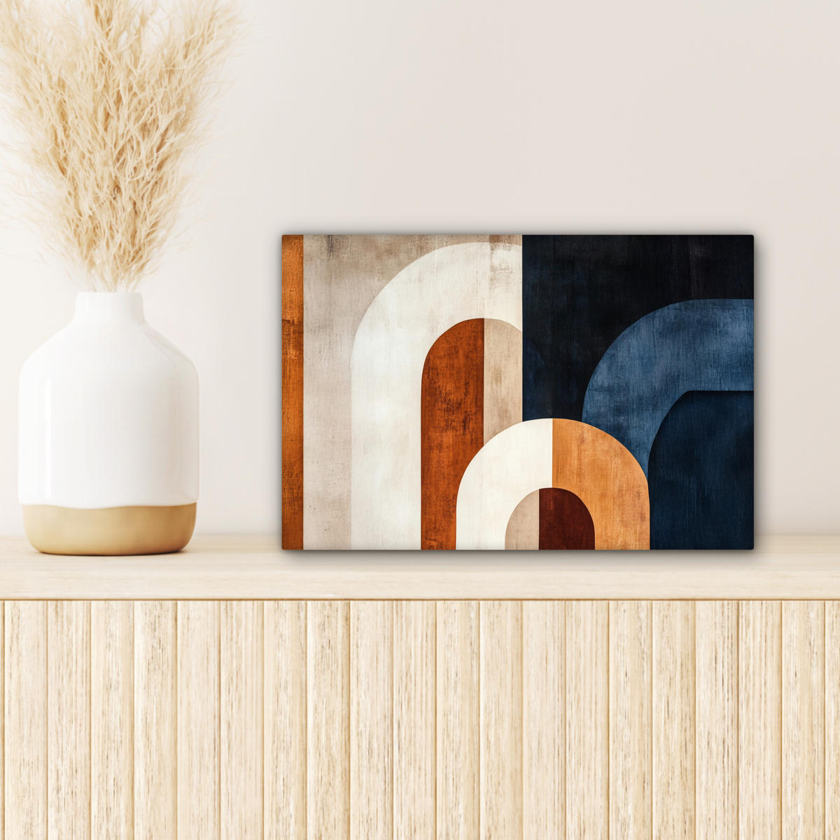 LEINWANDBILD Abstrakt - Formen - Dunkelblau 30x20 cm - Cognac, Textil (30/20cm) - MuchoWow