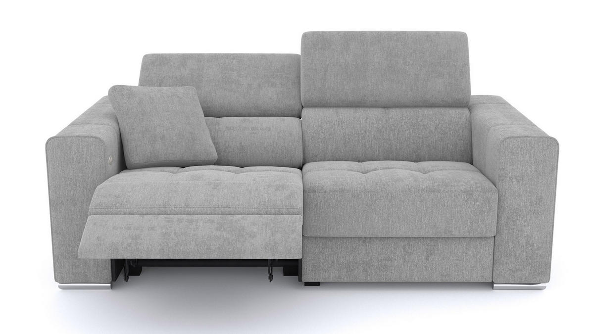 SOFA QUARTZ 3-Sitzer mit 1 Relaxfunktion, hellgrau - Silberfarben/Hellgrau, Holzwerkstoff/Textil (204/80/102cm) - Courtois Laville
