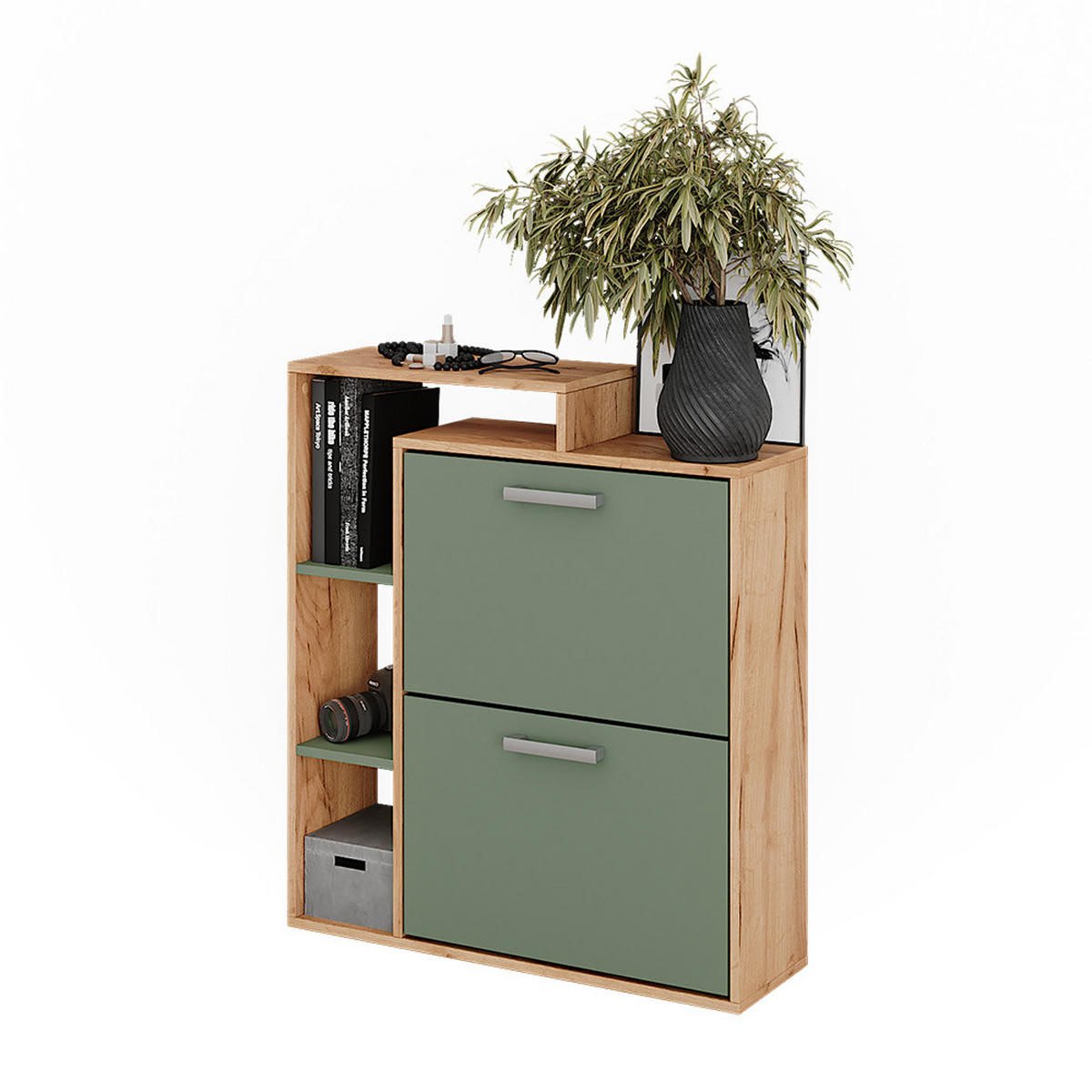 SCHUHKIPPER Orlando Goldkraft Eiche/Grün 80 x 90 cm - Eiche Wotan/Grün, Holzwerkstoff (80/90/24.2cm) - Vicco