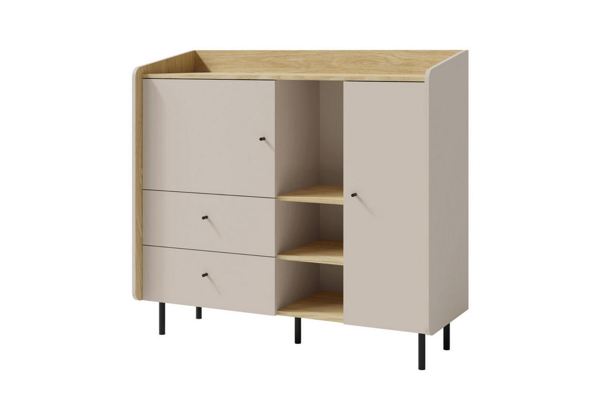 KINDERKOMMODE ALBI 08 125/42/115 in Sandbeige / Geölte Eiche - Eichefarben/Beige, Holzwerkstoff (125/115/42cm) - Deine Möbel 24