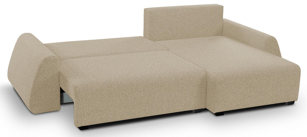 ECKSOFA ALMI mit Schlaffunktion, Bettkasten, Wellenfedern, Komfortable Sitzpolsterung, Elegantes Design, Rechte, 160x275 cm, Cappucino - Cappuccino, Holz/Textil (275/160cm) - DomoHome