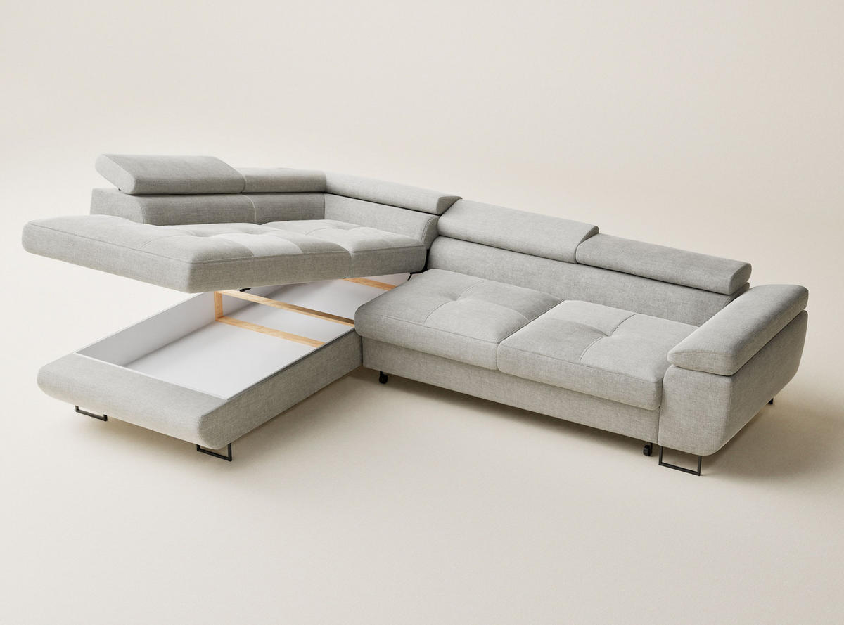 ECKSOFA Concord Grau Chenille-Stoff - Links Seite - Schwarz/Grau, Holz/Holzwerkstoff (203/277cm) - Maison de Reve