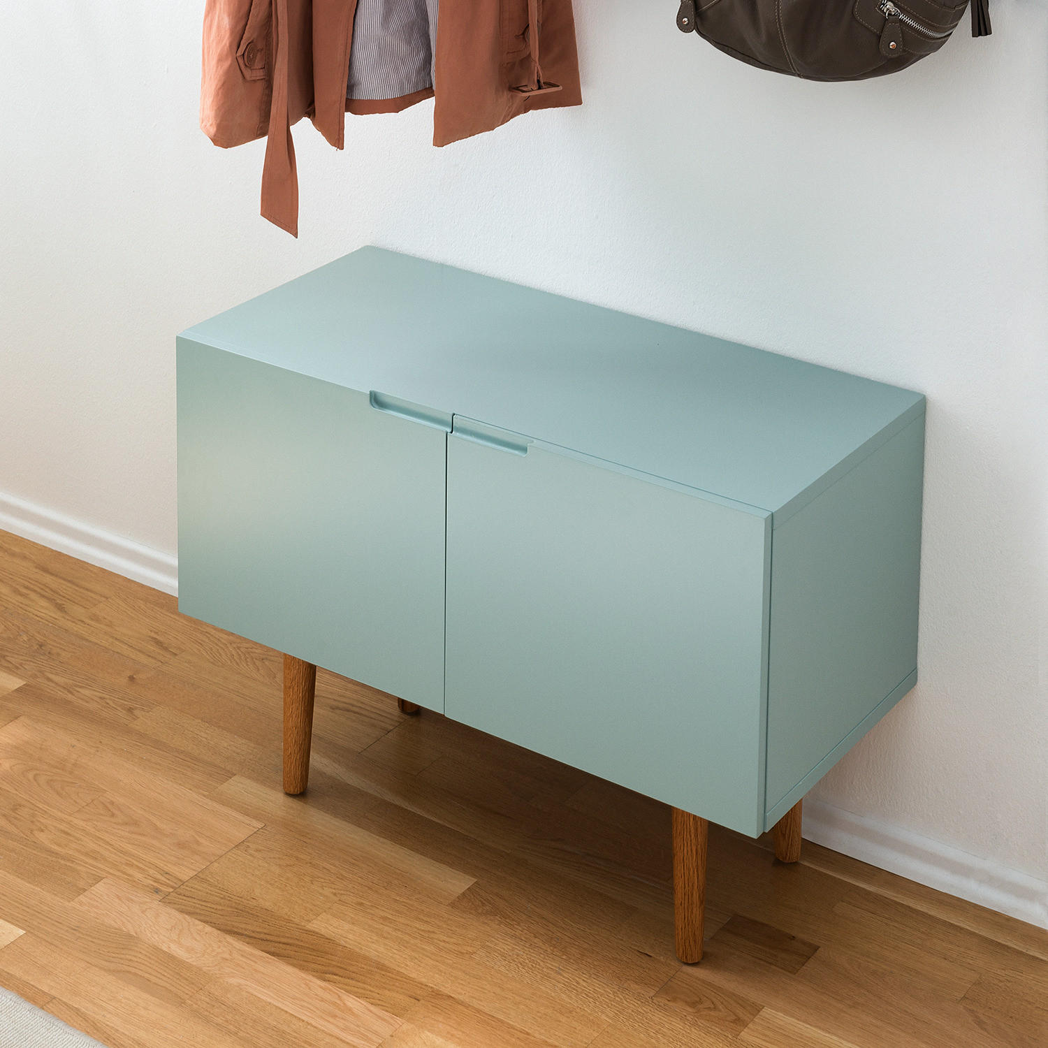 SCHUHKOMMODE - Eichefarben/Mintgrün, Holzwerkstoff (76/52/37cm) - home24