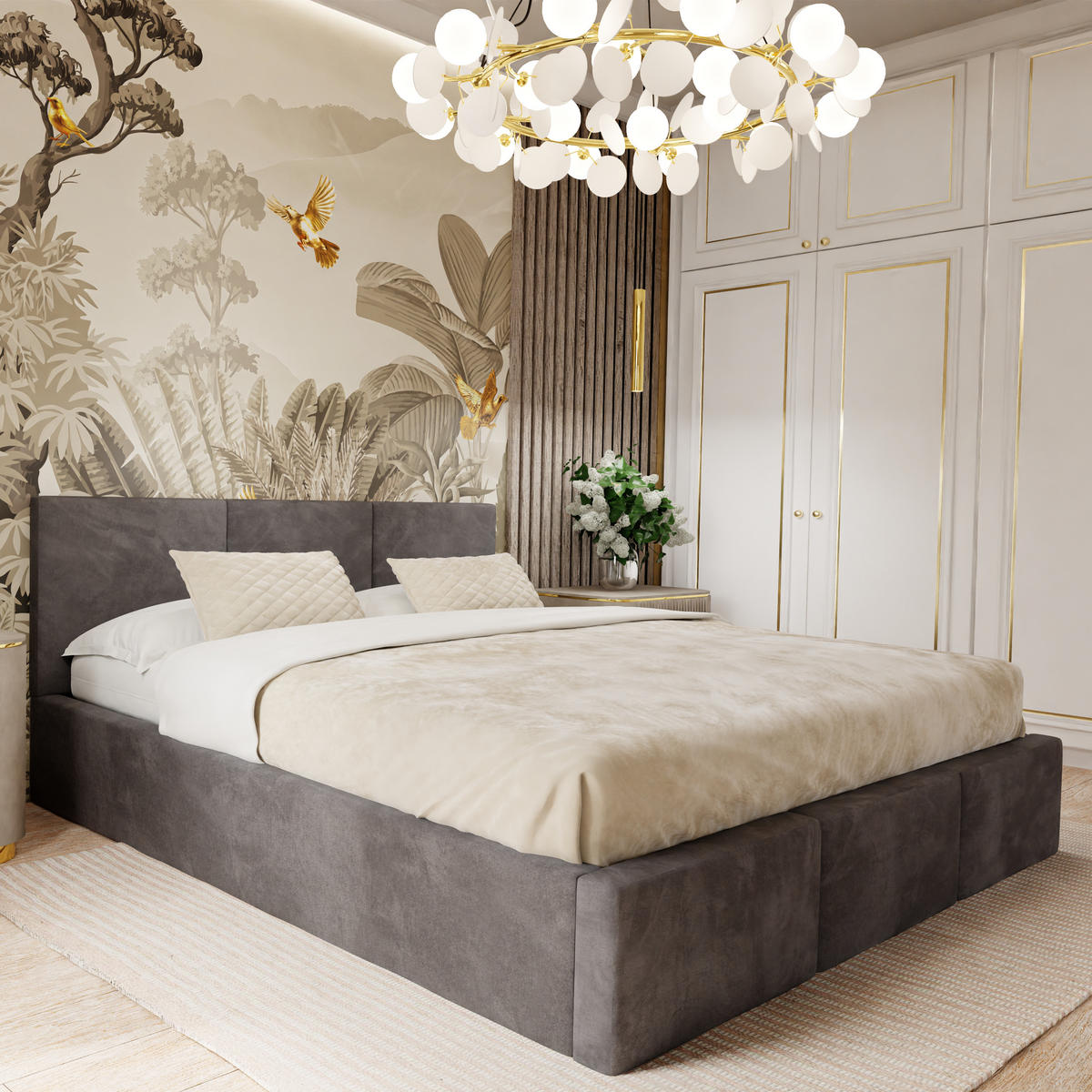 POLSTERBETT mit Stauraum Graphit 120x200cm Kopfteil 88cm - Graphitfarben, Holzwerkstoff/Textil (120/200cm) - Muralo
