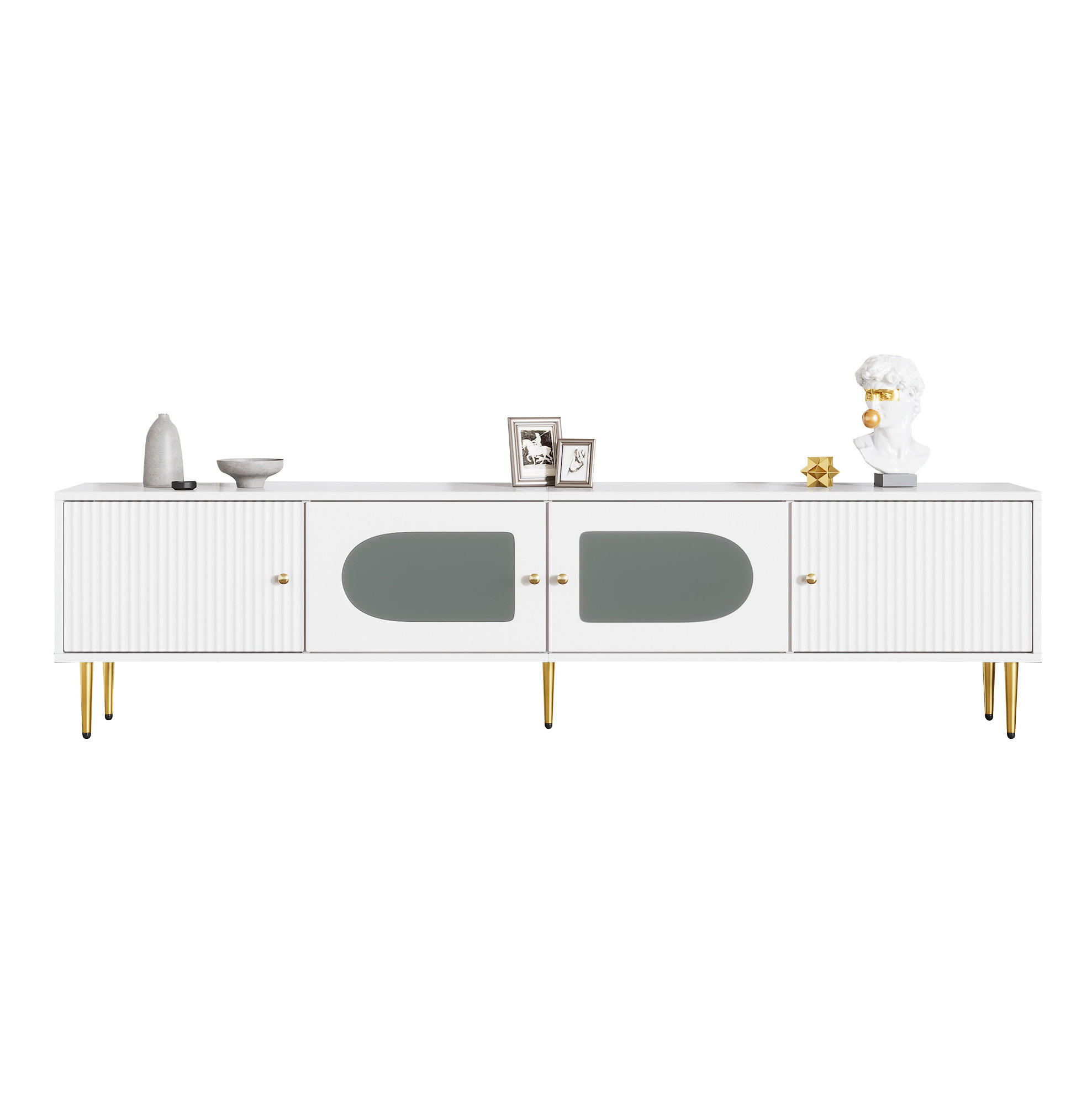 TV-LOWBOARD 170/35/50 cm mit 4 Türen, Kabeldurchlass und Soft-Close - Weiß, Holzwerkstoff (140/38/38cm) - BEAOK