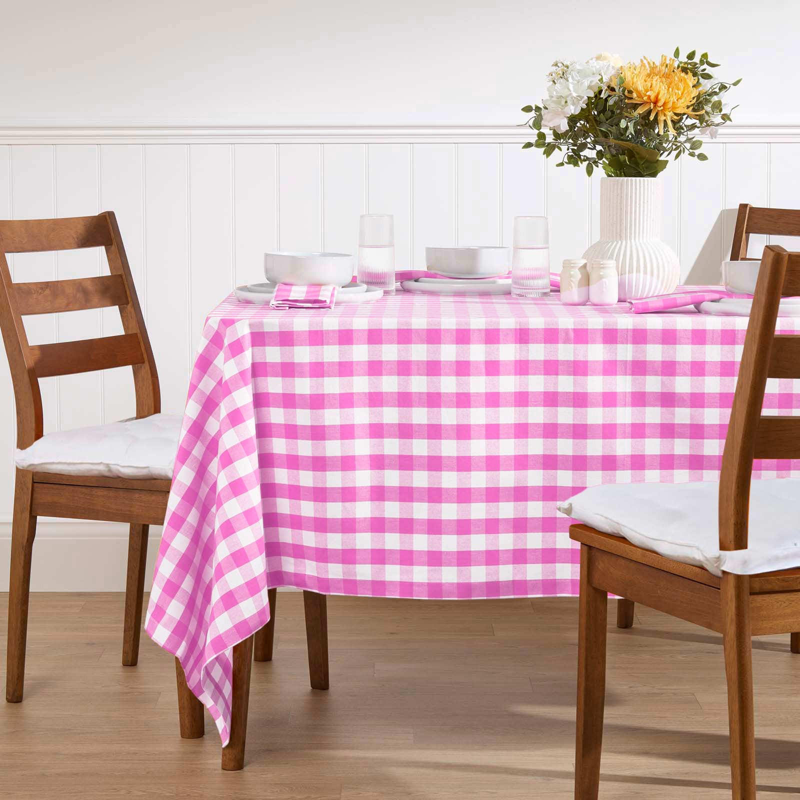TISCHDECKE Vichy-Karo pink kariert, 137/137 cm - Pink, Textil (137/137cm) - Homescapes
