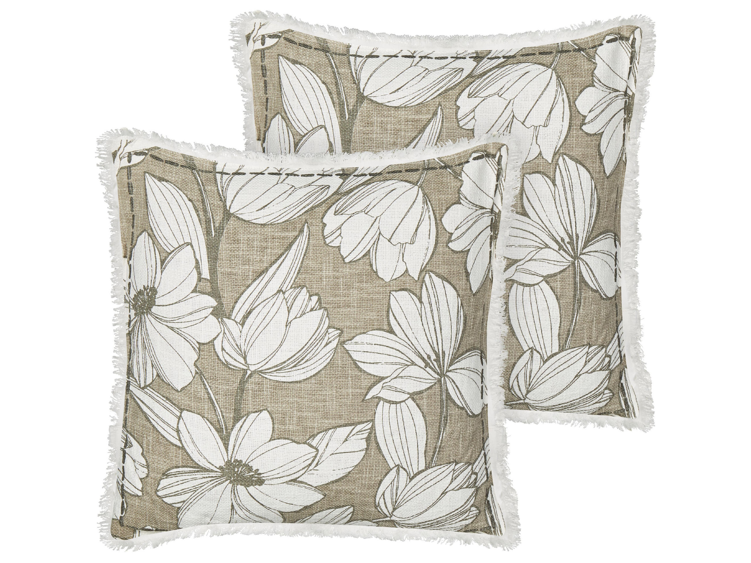 DEKOKISSEN 2er-Set Weiß 45/45 cm Cyanotis - Weiß/Grün, Textil (45/45cm) - Beliani