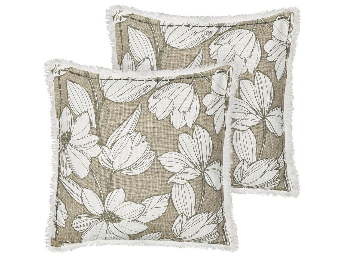 DEKOKISSEN 2er-Set Weiß 45/45 cm Cyanotis - Weiß/Grün, Textil (45/45cm) - Beliani