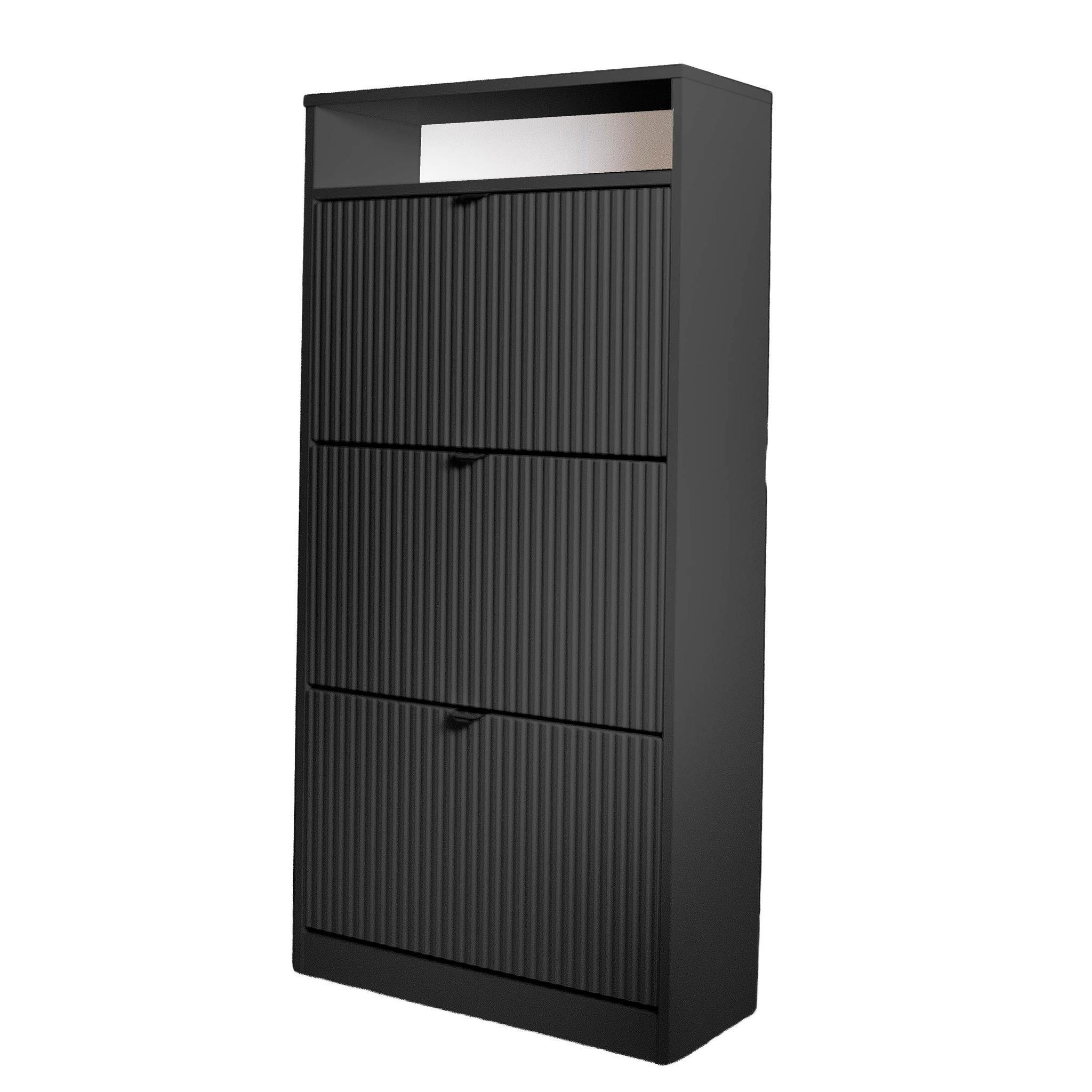 SCHUHSCHRANK Mia, Schwarz mit schwarzem Griff - Schwarz, Holzwerkstoff (60/125/24cm) - Bettso