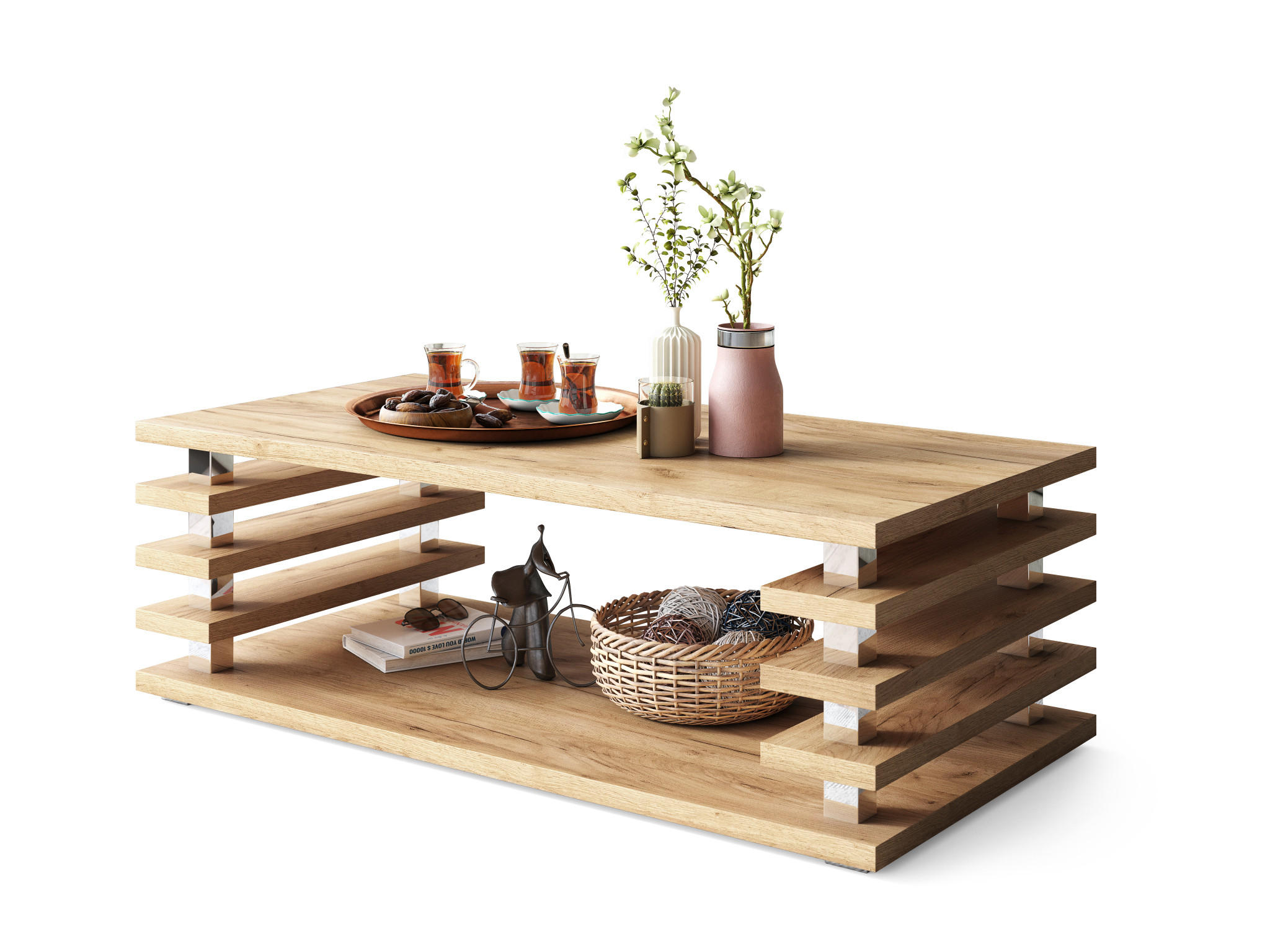 COUCHTISCH rechteckig Eiche Gold Ablage 120/40/60 cm - Eichefarben, Holzwerkstoff (60/120/40cm) - designimpex