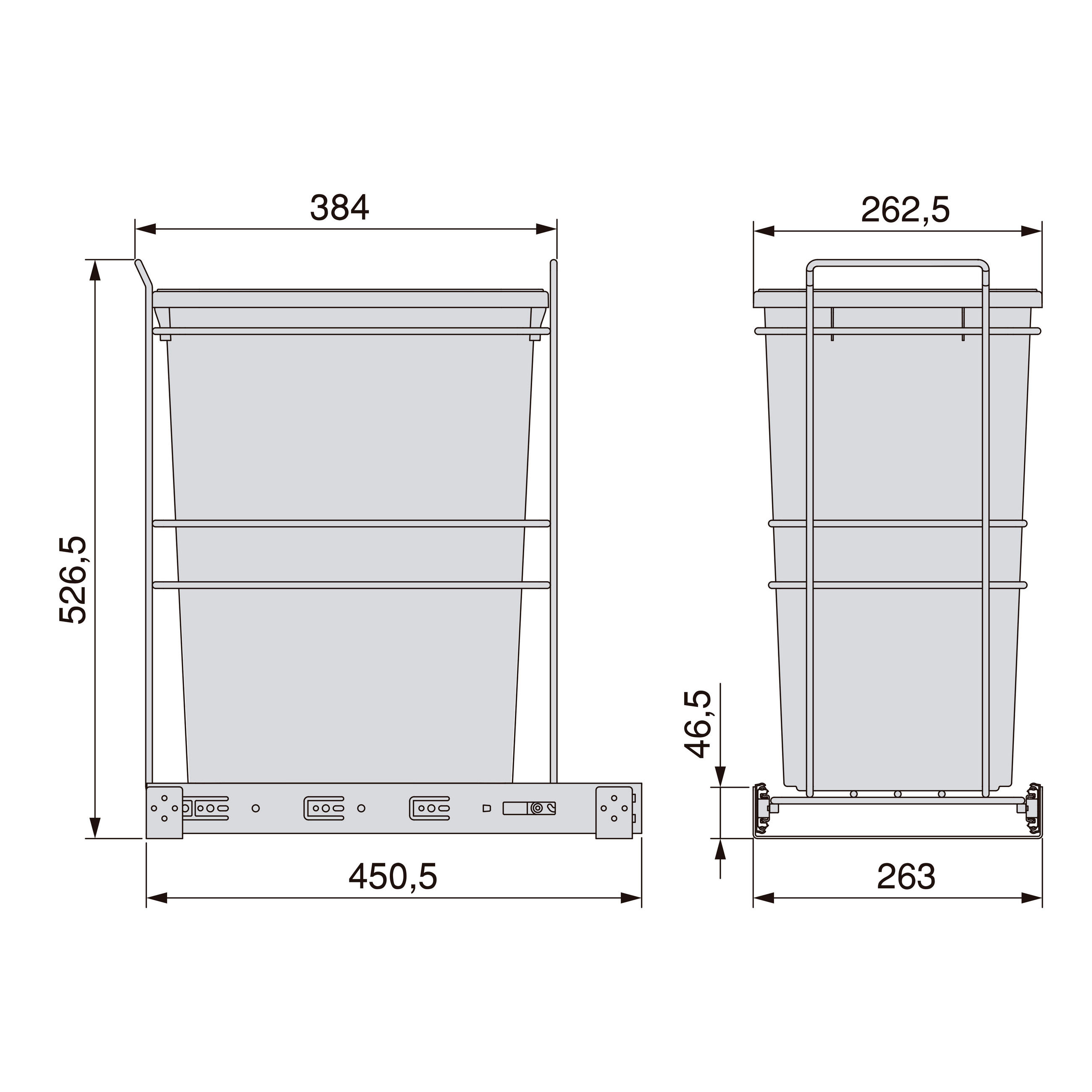 RECYCLINGBEHÄLTER für die Küche, 35 L, Bodenbefestigung und Handauszug, Anthrazitgrauer Kunststoff - Anthrazit, Metall (26.3/53/45.05cm) - EMUCA