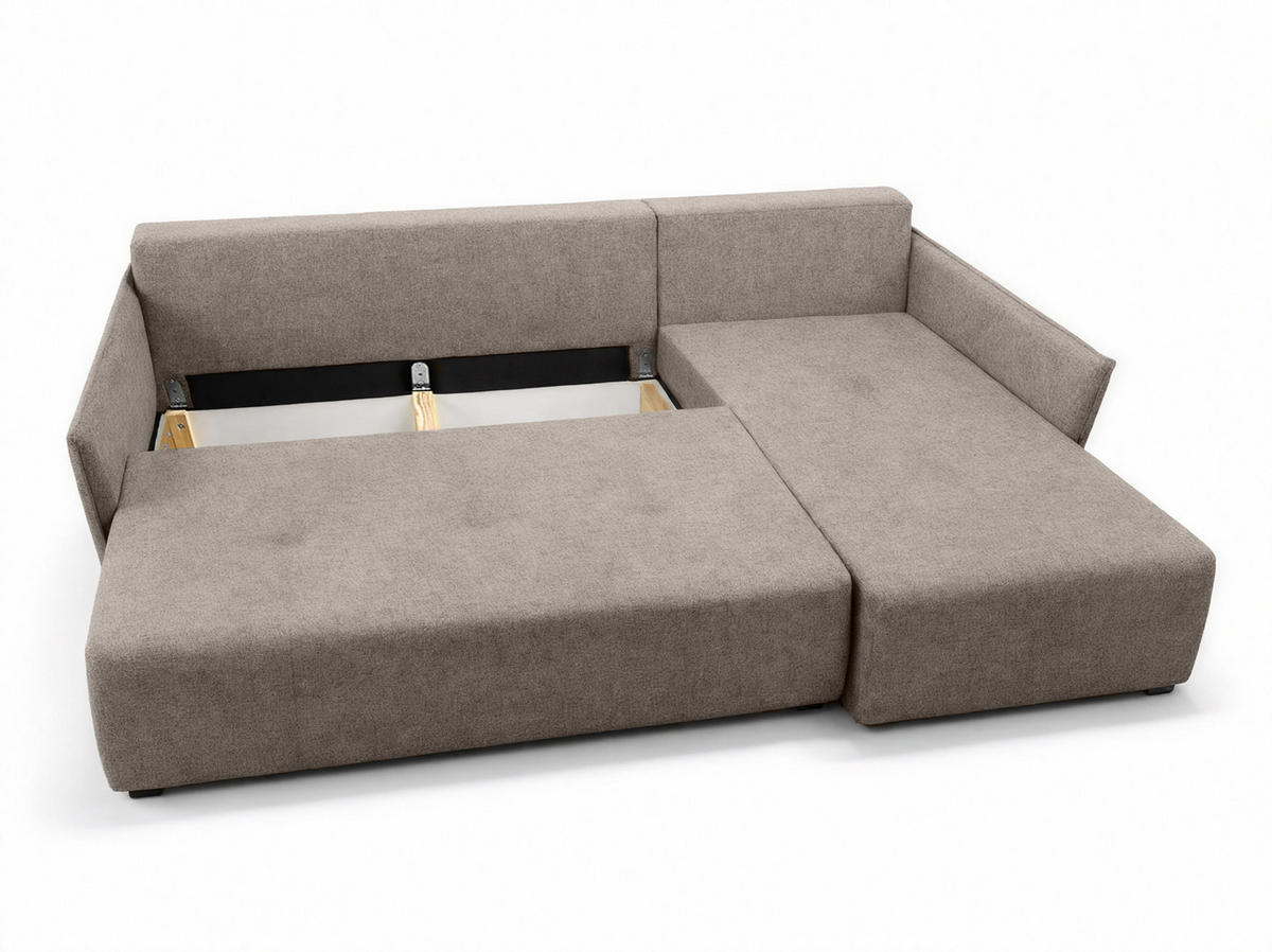 ECKSOFA L Form Damascus Hellbraun 212/143/88 cm Rechts mit Schlaffunktion - Hellbraun/Schwarz, Kunststoff/Textil (212/143cm) - AX Living
