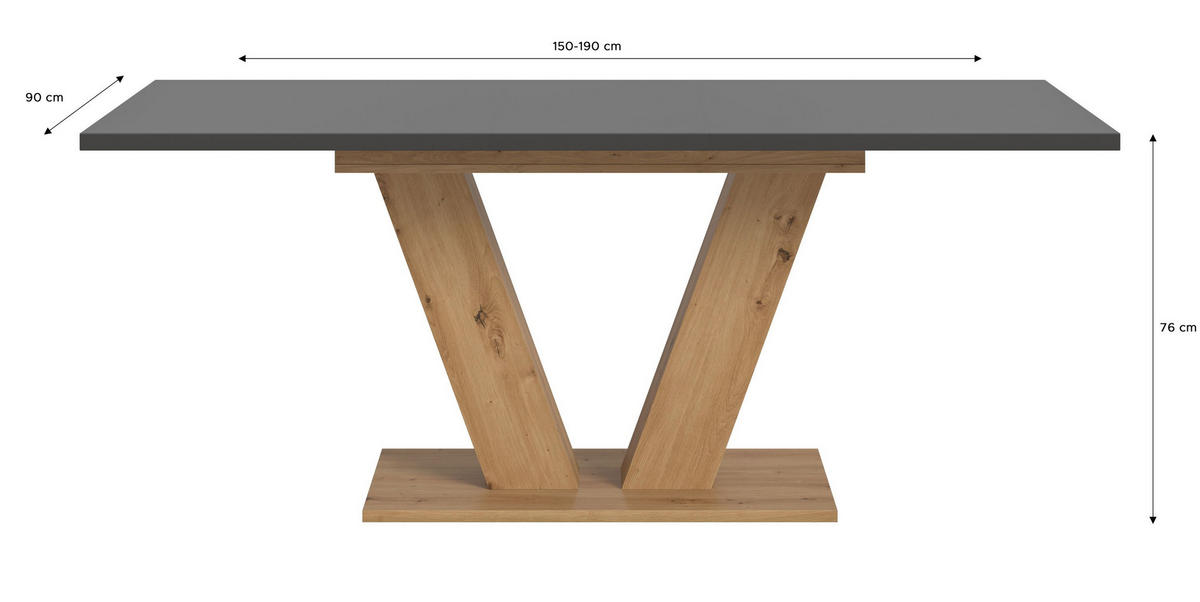 ESSTISCH Velo (B/H/T: ca. 150/76/90 cm) in Artisan Oak Nachbildung/grau - Eiche Artisan, Holzwerkstoff (90/150/76cm)
