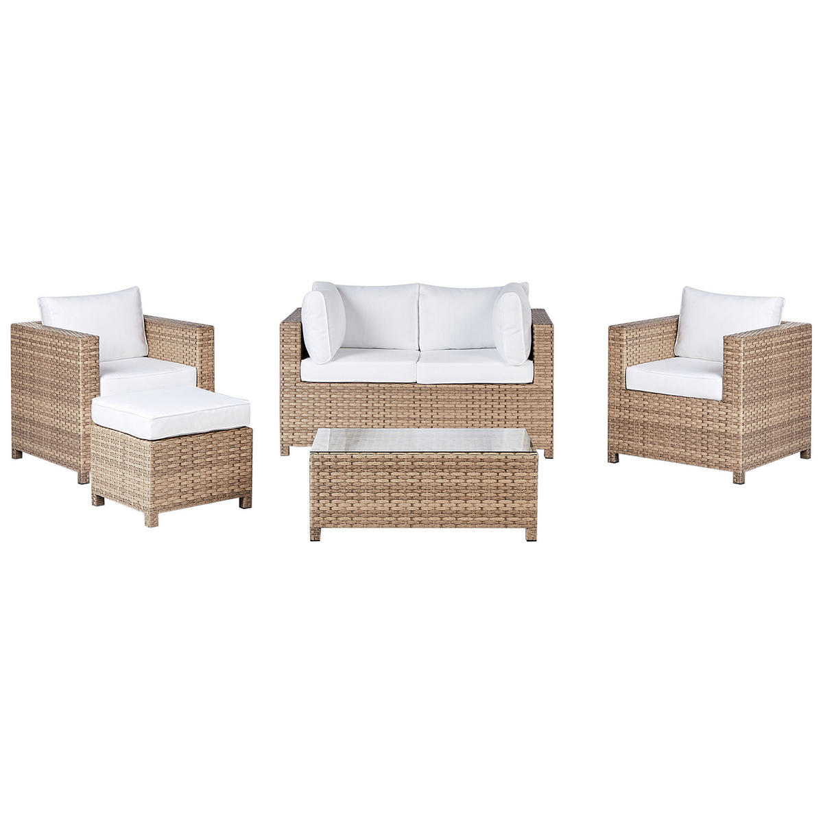 4-SITZER LOUNGE SET PE Rattan Cremeweiß Milano - Beige/Weiß, Kunststoff (75/75/140cm) - Beliani