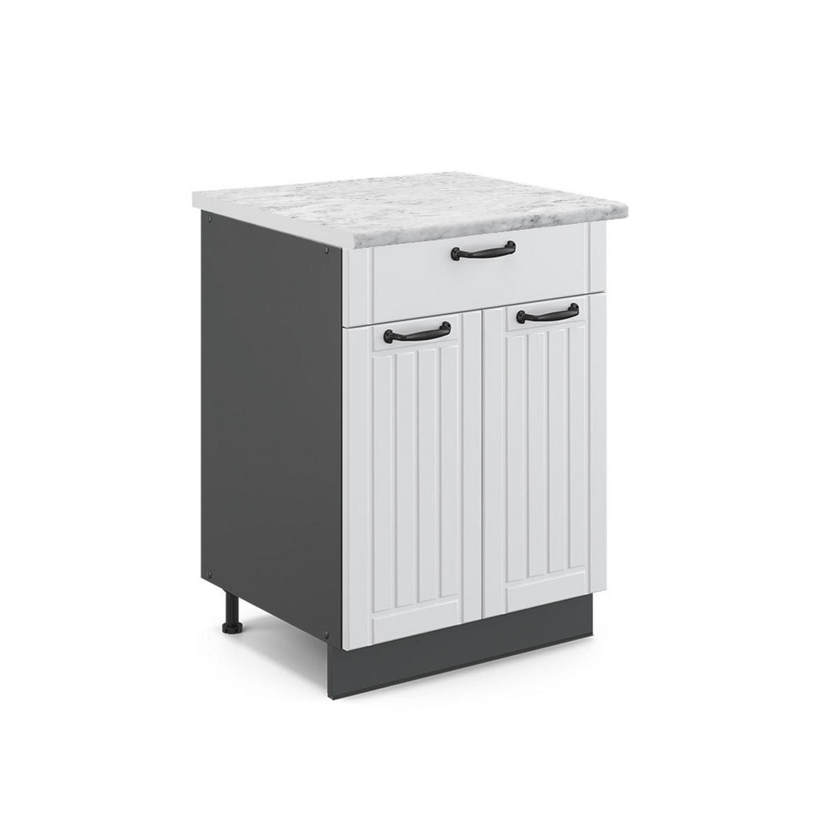KÜCHENUNTERSCHRANK Fame-Line Weiß Landhaus 60 cm mit Schublade AP Marmor - Anthrazit/Weiß, Holzwerkstoff (60/82/60cm) - Vicco