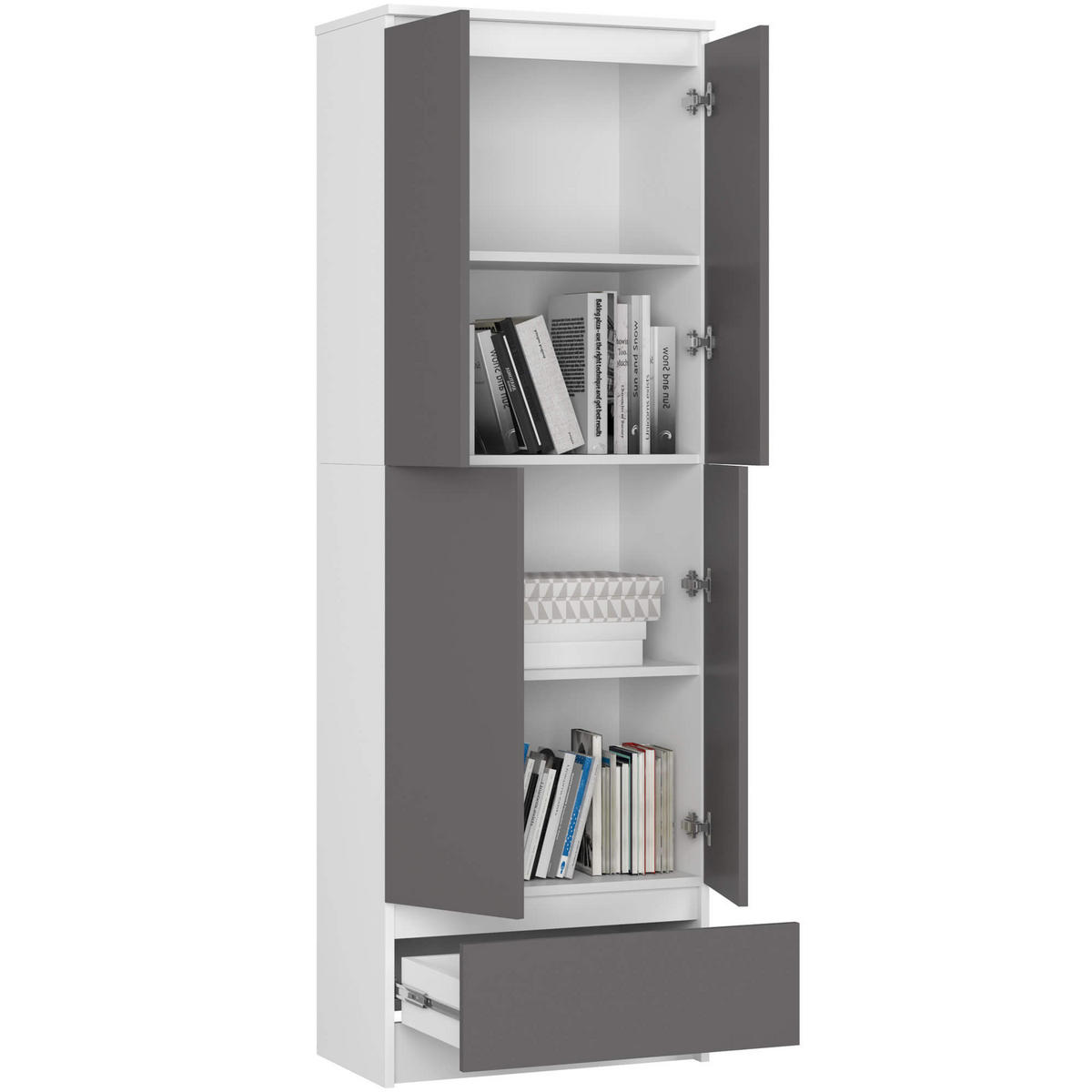 MEHRZWECKSCHRANK Weiß, Grau 60x180x35 cm - Graphitfarben/Weiß, Holzwerkstoff (60/180/35cm) - Akord