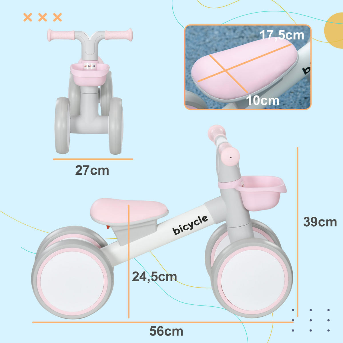 KINDER Laufrad Lauffahrrad ab 1 Jahr mit TPU-Rädern keine Schrauben Rosa+Weiß - Rosa, Metall (56/27/39cm) - AIYAPLAY