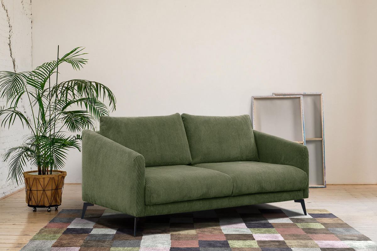 SOFA VILT 2,5-Sitzer, olivgrün - Schwarz/Olivgrün, Holzwerkstoff/Kunststoff (202/89/94cm) - Courtois Laville