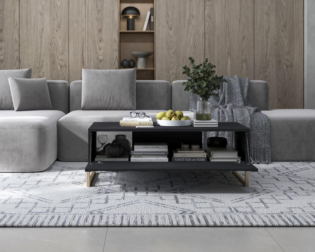 COUCHTISCH Elpis Schwarz matt Glamour 110 cm - Goldfarben/Schwarz, Holzwerkstoff/Metall (54/110/39cm) - Meble Lindner