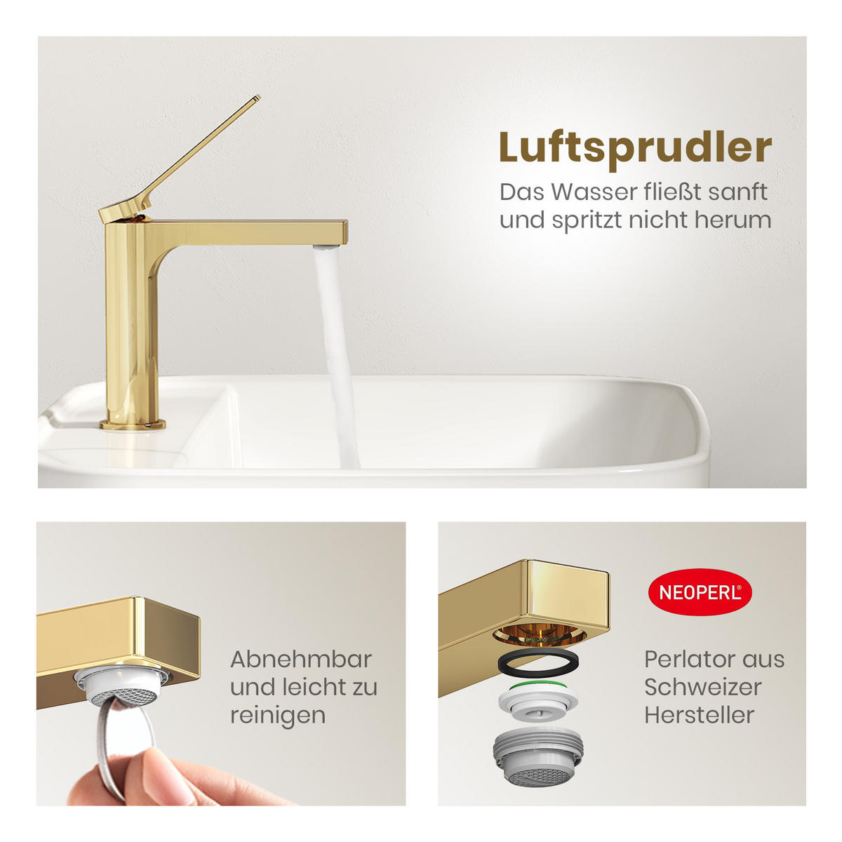 WASCHTISCHARMATUR mit Spulen-Zertifiziertem Filterelement Champagnergold - Goldfarben, Metall (17.3/4.6/19.5cm) - EMKE