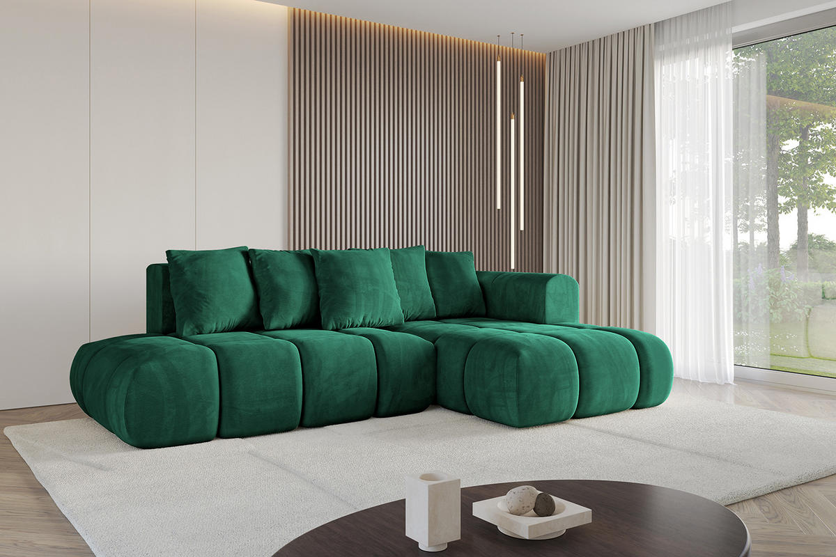 ECKSOFA Ottomane Rechts CLOUD-L-v1 289x180x40 Dunkelgrün Velours - Dunkelgrün, Holzwerkstoff/Kunststoff (289/180cm) - ALTDECOR