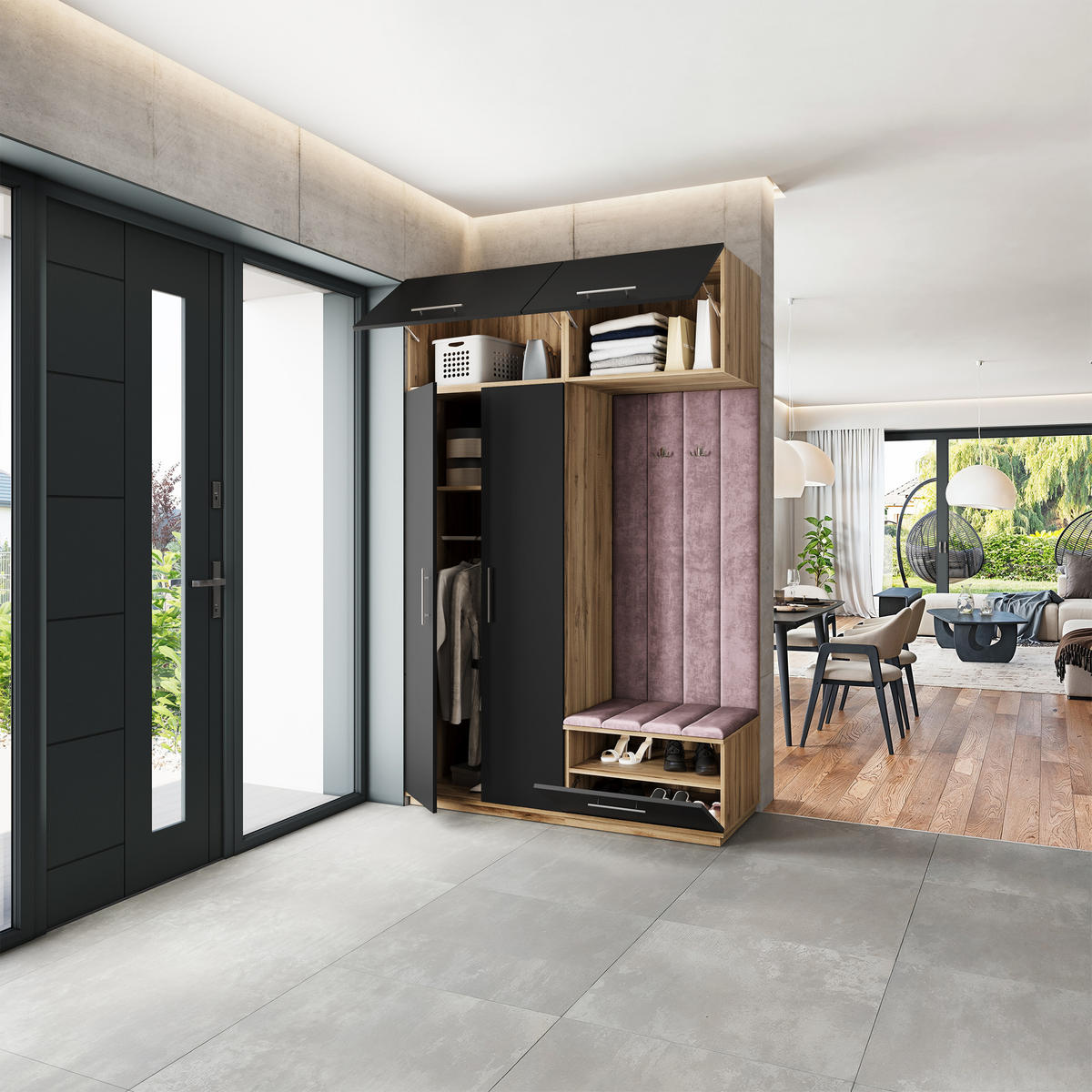 GARDEROBENSCHRANK REMA 150/240/60 cm Modern Garderobe-Set Eiche Wotan - Eiche Wotan/Lila, Holzwerkstoff (150/240/60cm) - MASSENO