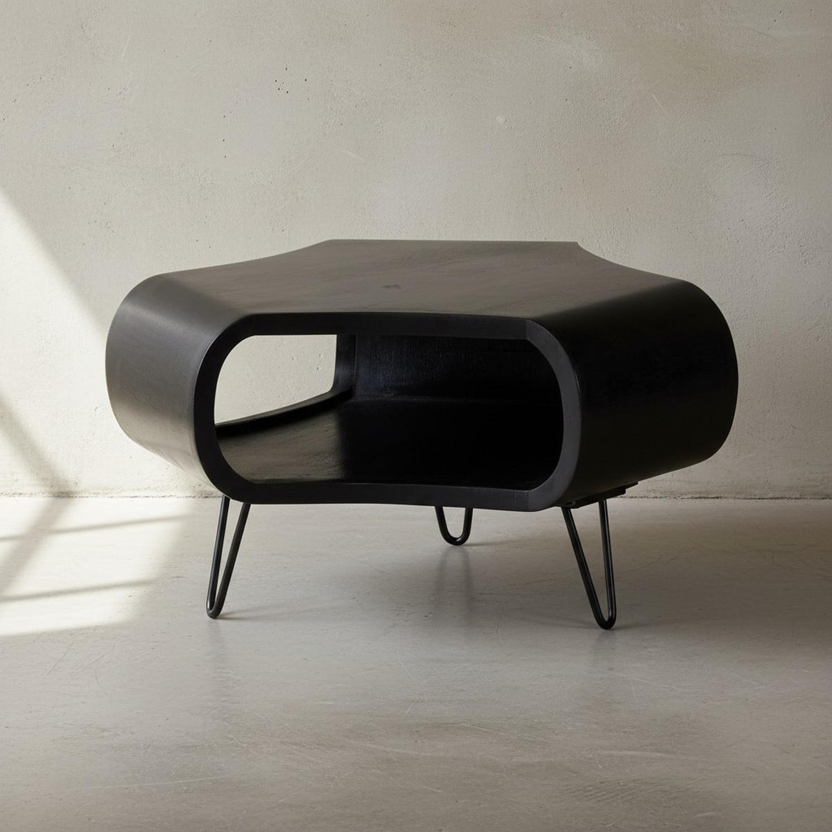 COUCHTISCH Schwarz Massivholz Mango mit Stauraum 60x60x35 cm Haarnadelbeine - Schwarz, Holz/Metall (60/60/35cm) - KADIMA DESIGN