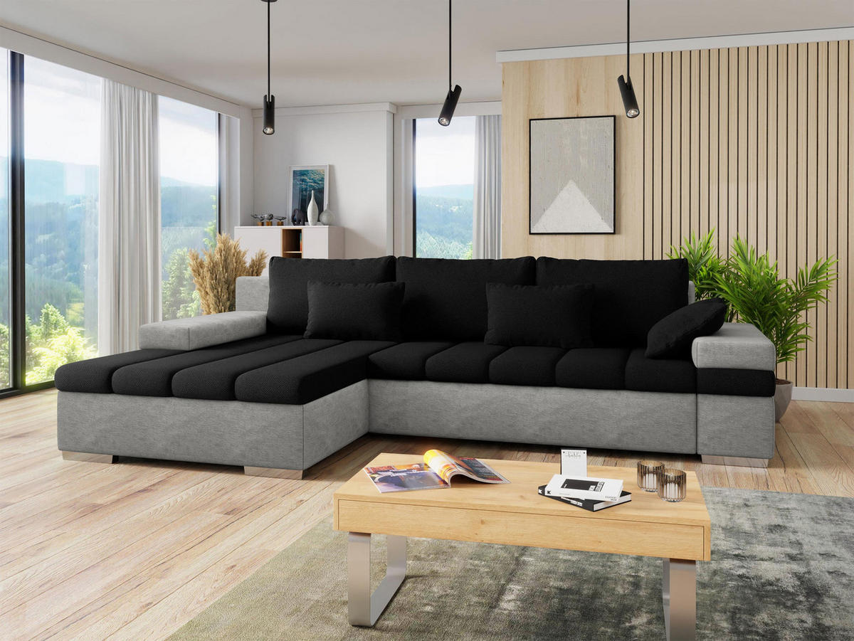 ECKSOFA Bangkok, Seite: Links - Silberfarben/Hellgrau, Holz/Textil (310/175cm) - MIRJAN24