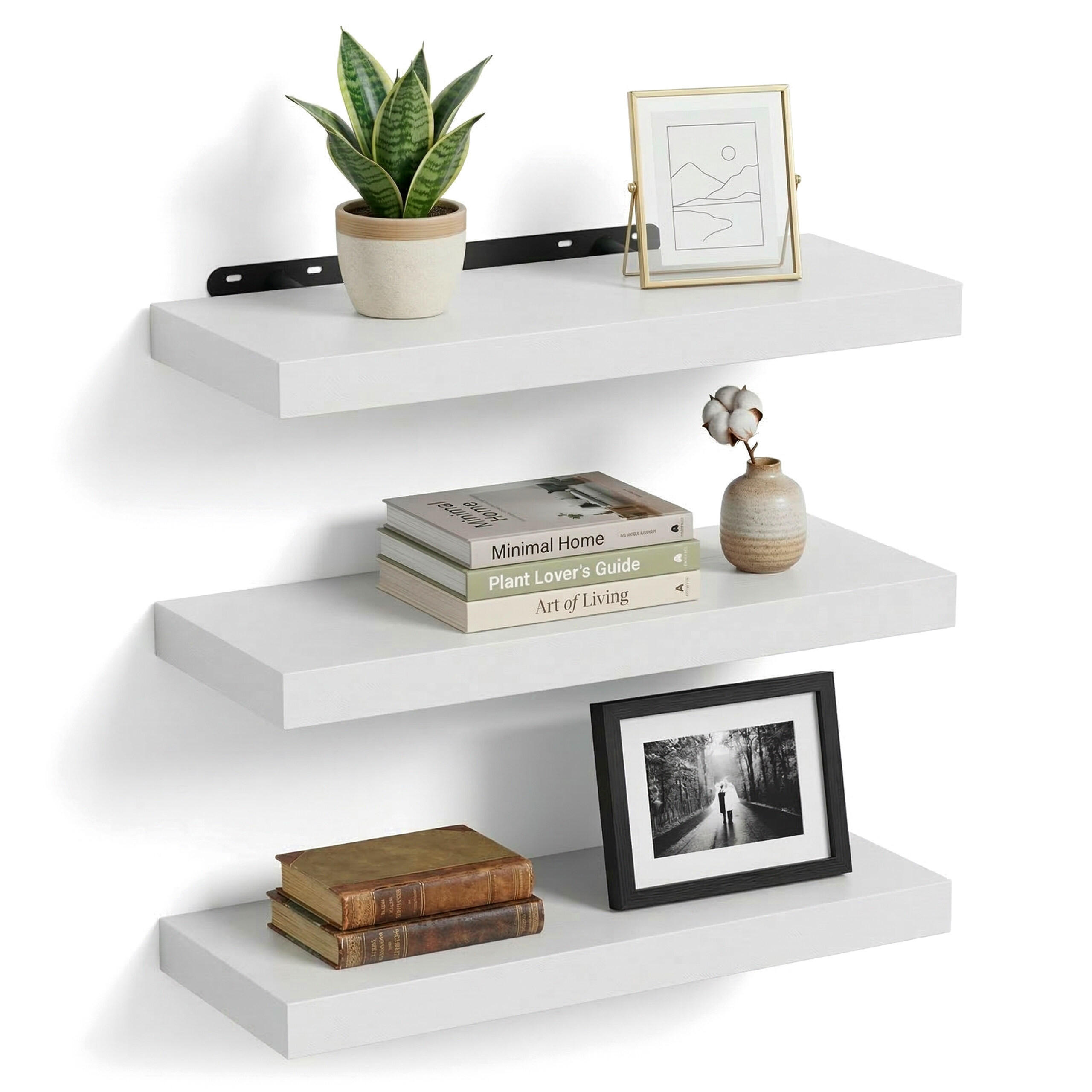 3XPOLICA - biela, kov/kompozitné drevo (60/4/23cm) - Relaxdays