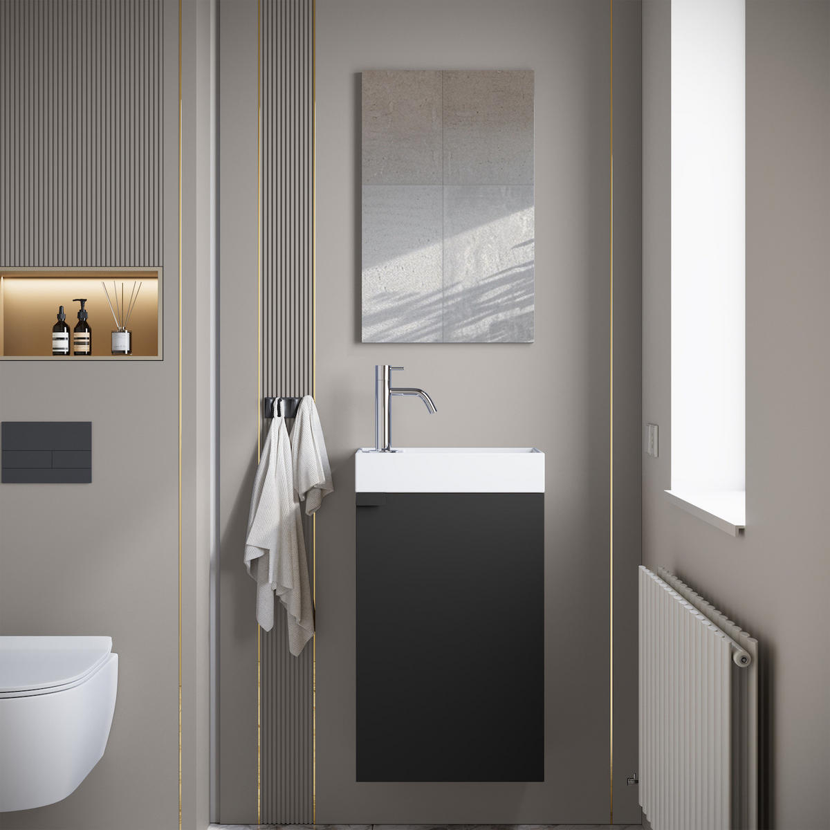 GÄSTE-WC-MÖBELSET Apollo 2 Teile Schwarz Matt - 40 x 22 x 64 cm - Schwarz, Holz (40/68/22cm) - Badplaats