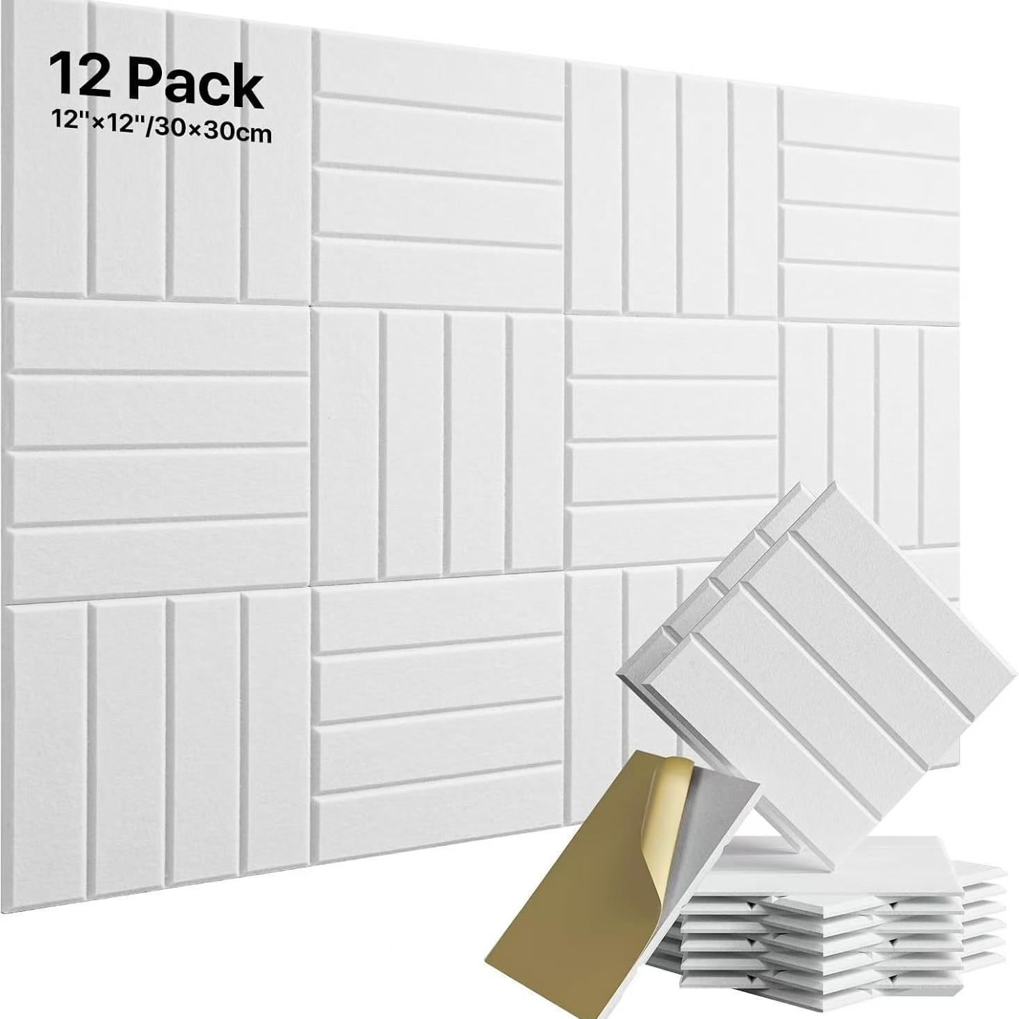 AKUSTIKPANEEL，SELBSTKLEBEND, 30 × 30 × 1 cm, 12 Stück - Weiß, Textil (30/30/1cm)