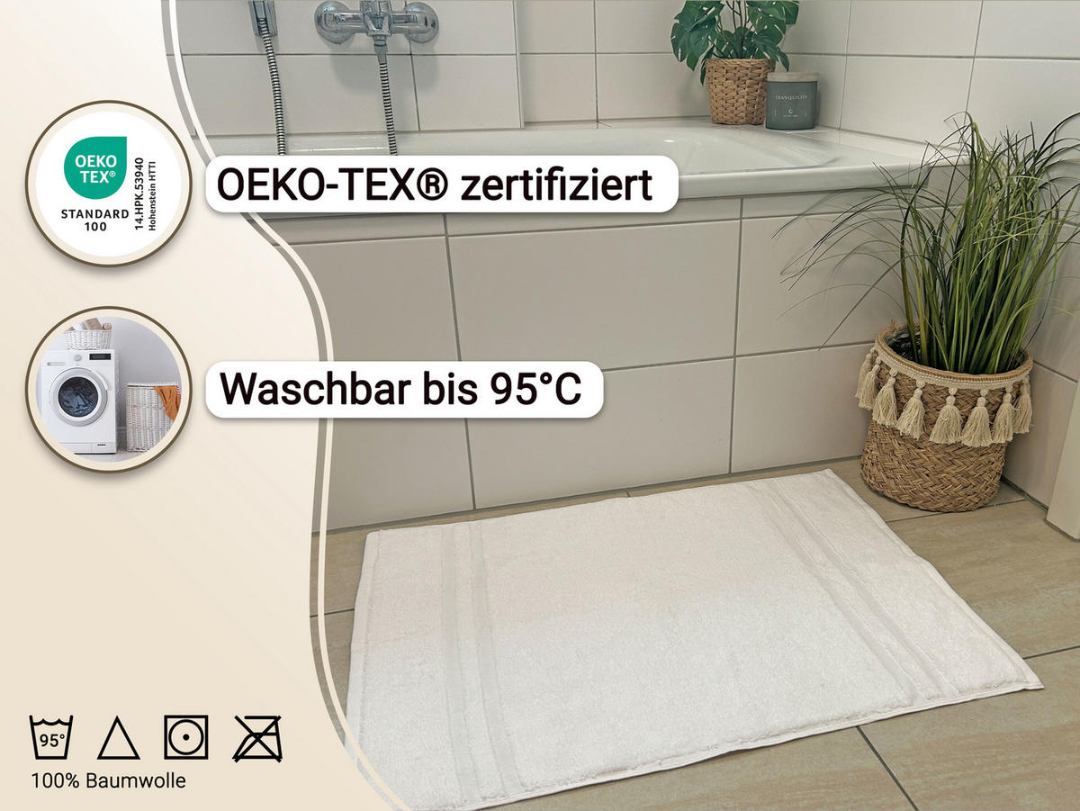 BADEMATTE, 2er-Set, 50x70 cm, 100% Baumwolle, Weiß - Weiß, Textil (70/50cm) - Zollner