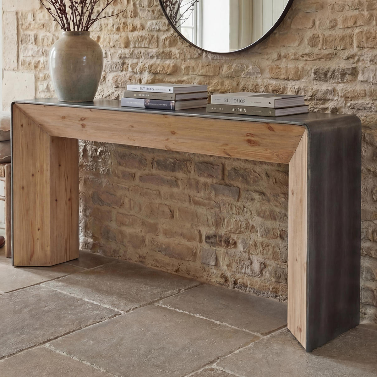 KONSOLENTISCH eckig Braun, Metall - Silberfarben/Braun, Holz (40/120/80cm) - MCW