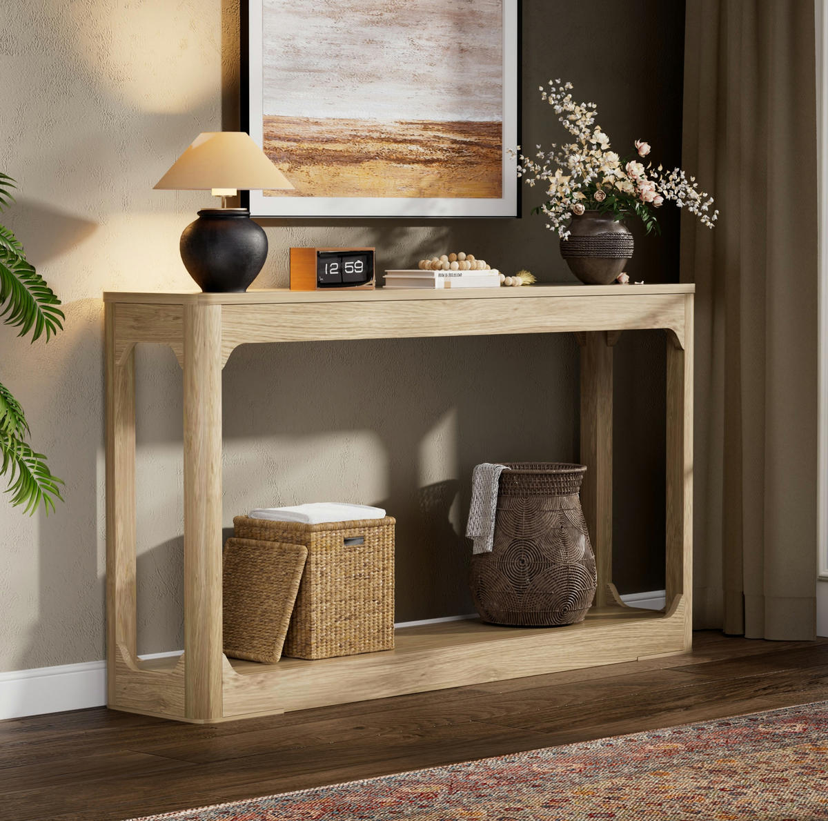 KONSOLENTISCH aus MDF 140x30x79 cm naturfarben mit 2 offenen Ablagen - Naturfarben, Holzwerkstoff (140/30/79cm) - IVMEU