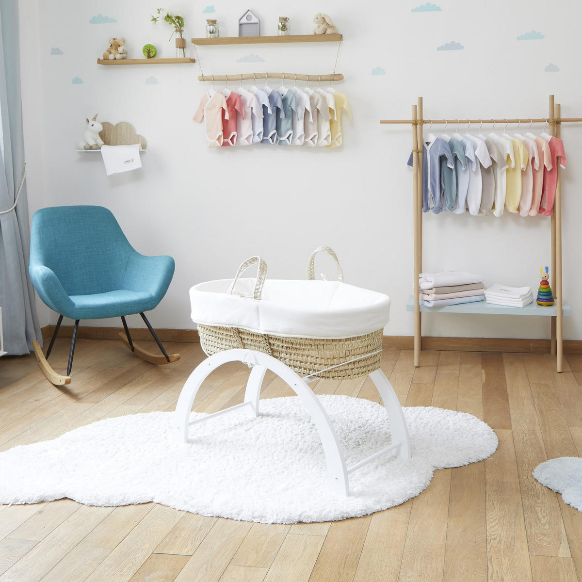 BABYTRAGEKORB mit umdrehbarem Gestell weiss - Weiß, Naturmaterialien (29/78cm) - Premiers Moments