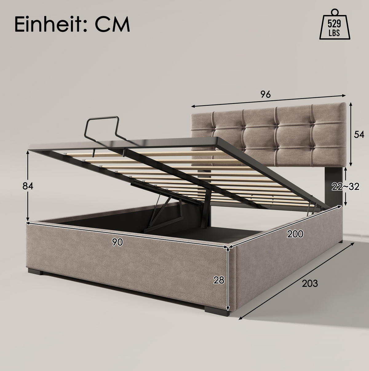 POLSTERBETT 90/200 cm Hellgrau aus Samt mit Bettkasten - Hellgrau, Textil (90/200cm) - OKMYHOME