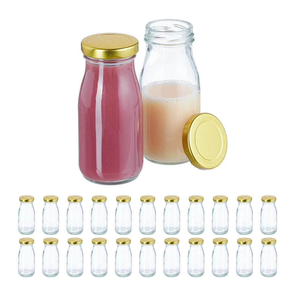 Relaxdays LAHVIČKY Transparentní Zlaté 24ks-Set 150 ml sklo se šroubovacím víčkem