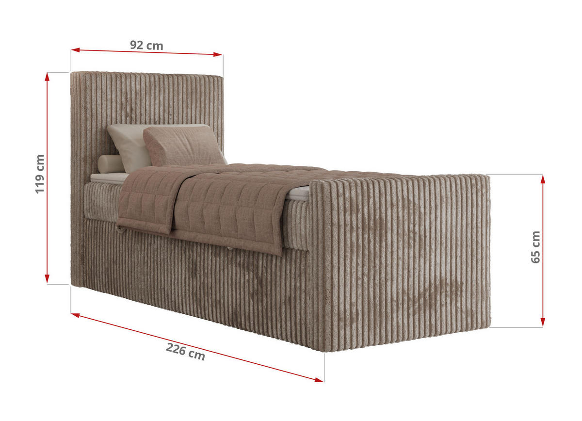 BOXBETT TILIANO DUO 90/200 - Hellbraun Cord - H4 - Topper T25 - Links Seite - Hellbraun, Textil (90/200cm) - MKS