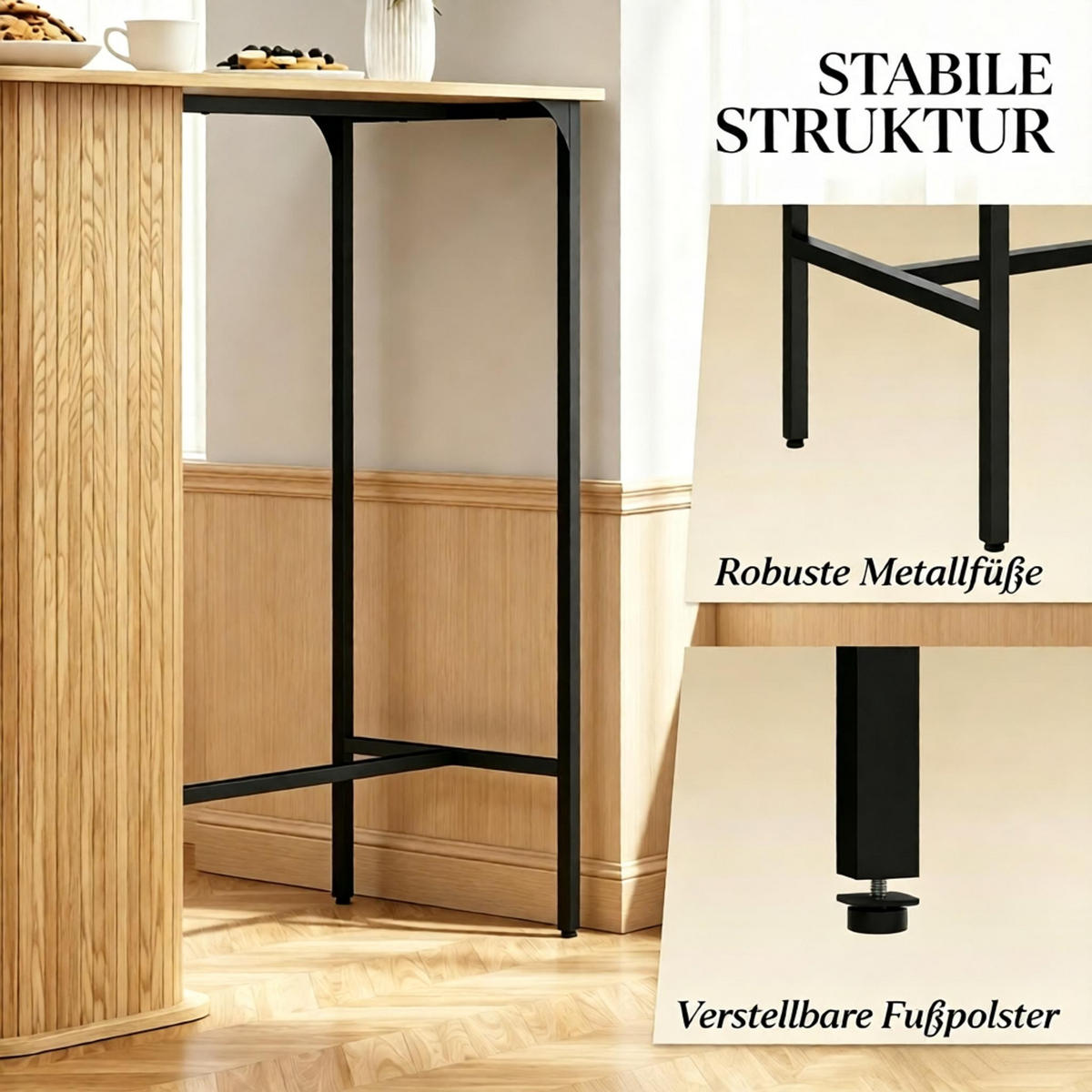 BARTISCH Eichenoptik/Schwarz mit 3 Ablagefächern und Metallfüßen - Eichefarben/Schwarz, Holzwerkstoff/Metall (112/50/106cm)