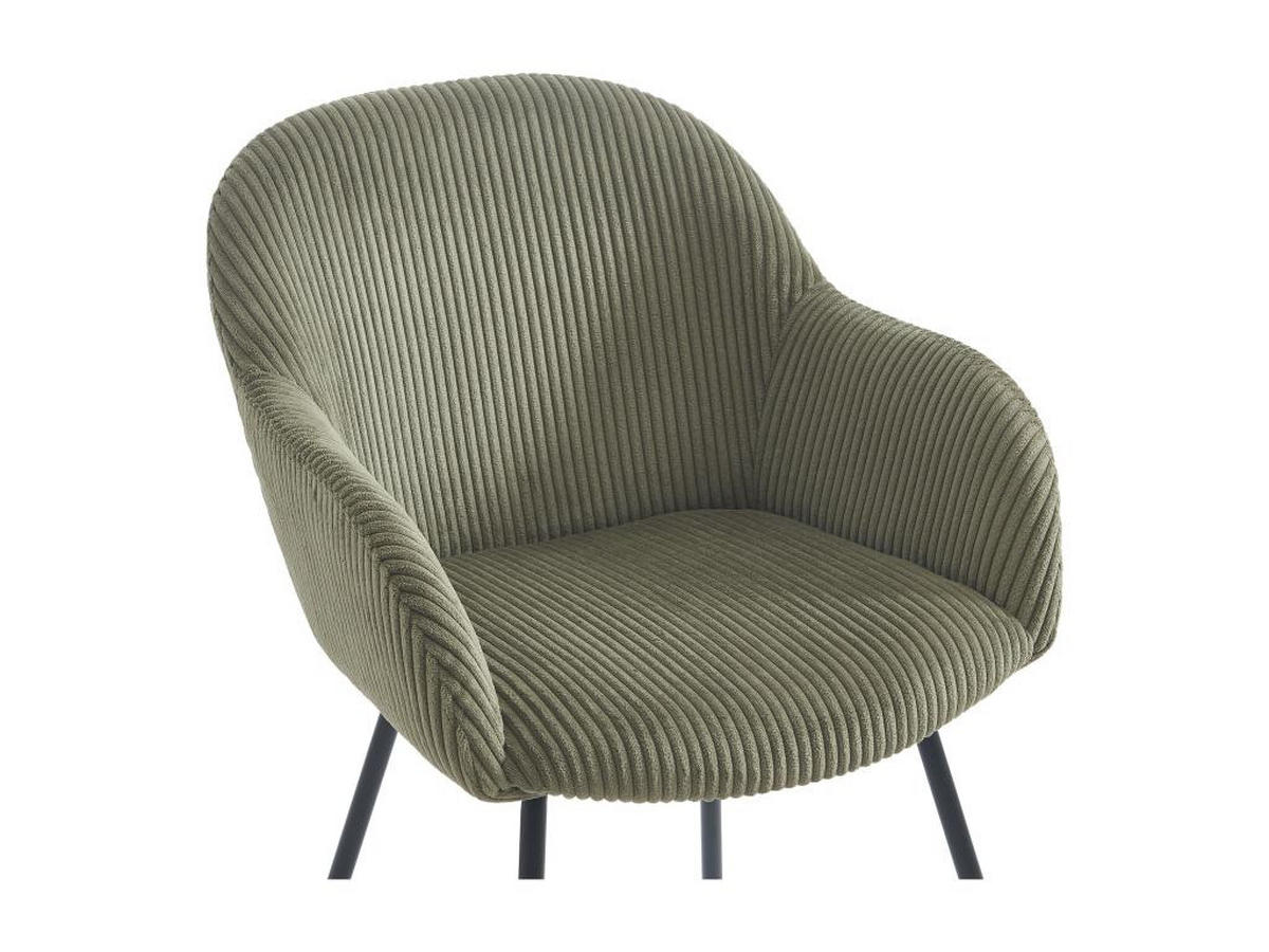 STUHL mit Armlehnen 2er-Set - Cord & schwarzes Metall - Kaki - MARENZIA - Grün, Textil (62/82.5/58cm) - Vente-Unique