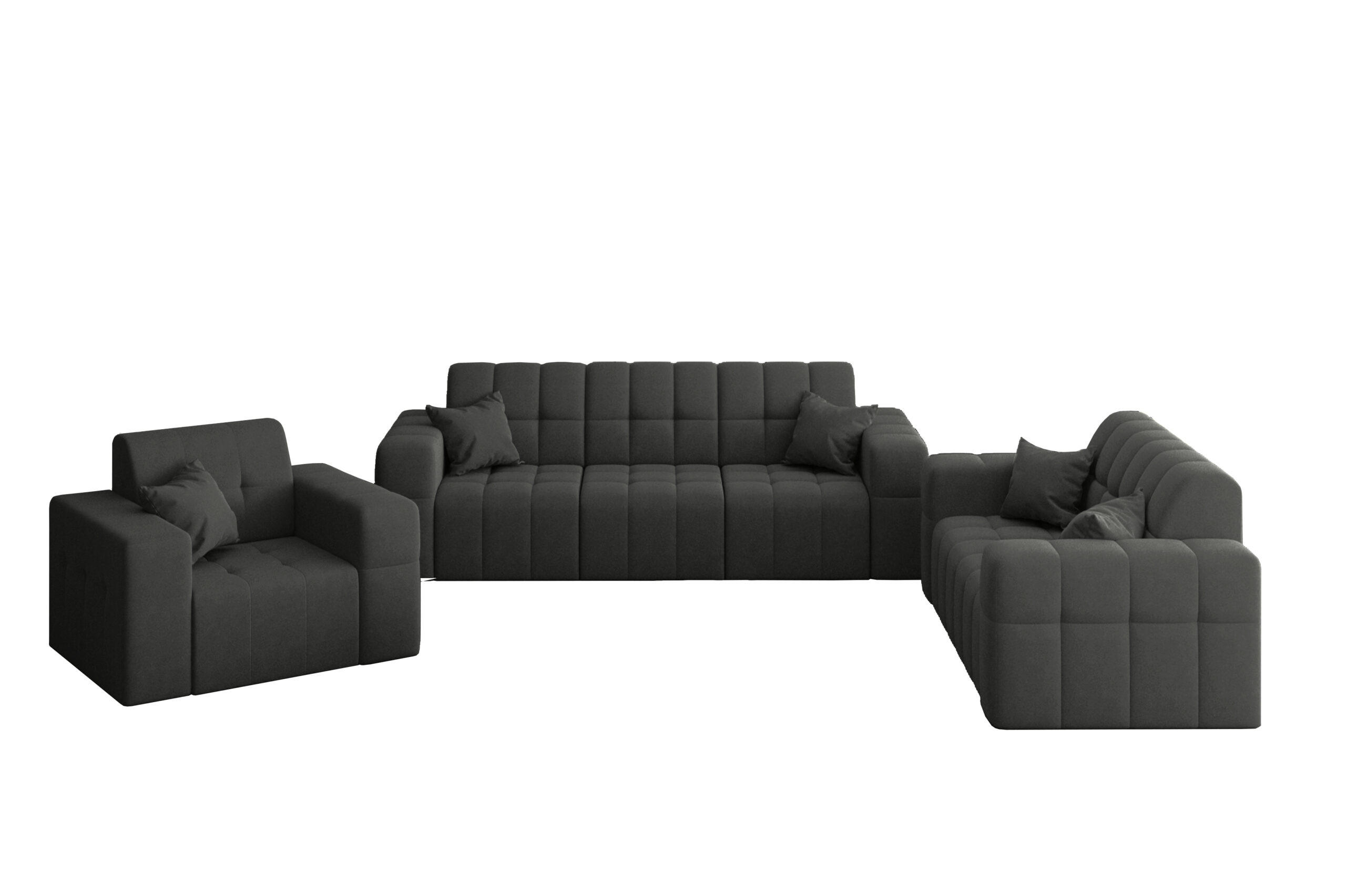SITZGARNITUR NIMES 3-2-1 Stoff Portland Schwarz - Schwarz, Holz/Textil (92/82/245cm) - Kaiser Möbel