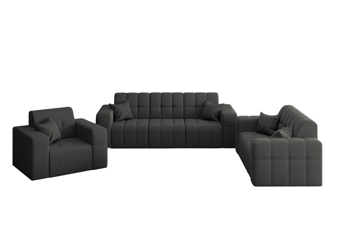 SITZGARNITUR NIMES 3-2-1 Stoff Portland Schwarz - Schwarz, Holz/Textil (92/82/245cm) - Kaiser Möbel