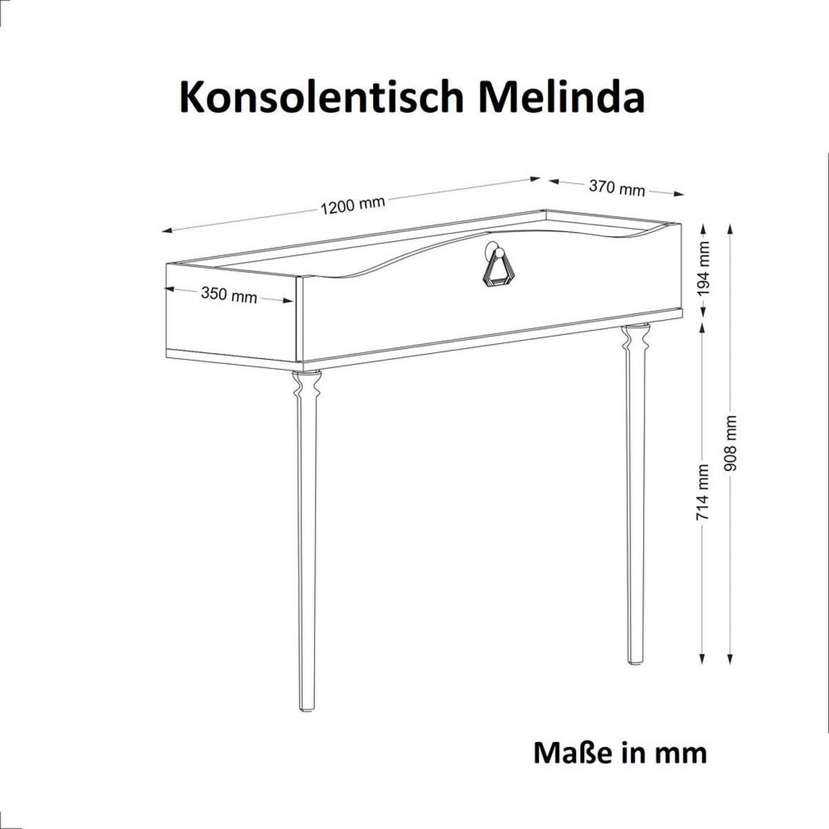 KONSOLENTISCH Melinda Weiß Walnuss - Goldfarben/Walnussfarben, Holzwerkstoff (37/120/91cm) - moebel17