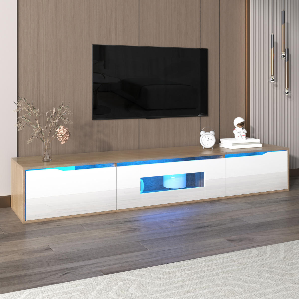 TV-SCHRANK Hochglanzweiß LED Farbwechsel & Holzfarbe - Weiß, Holz (46/17/142cm) - FLIEKS