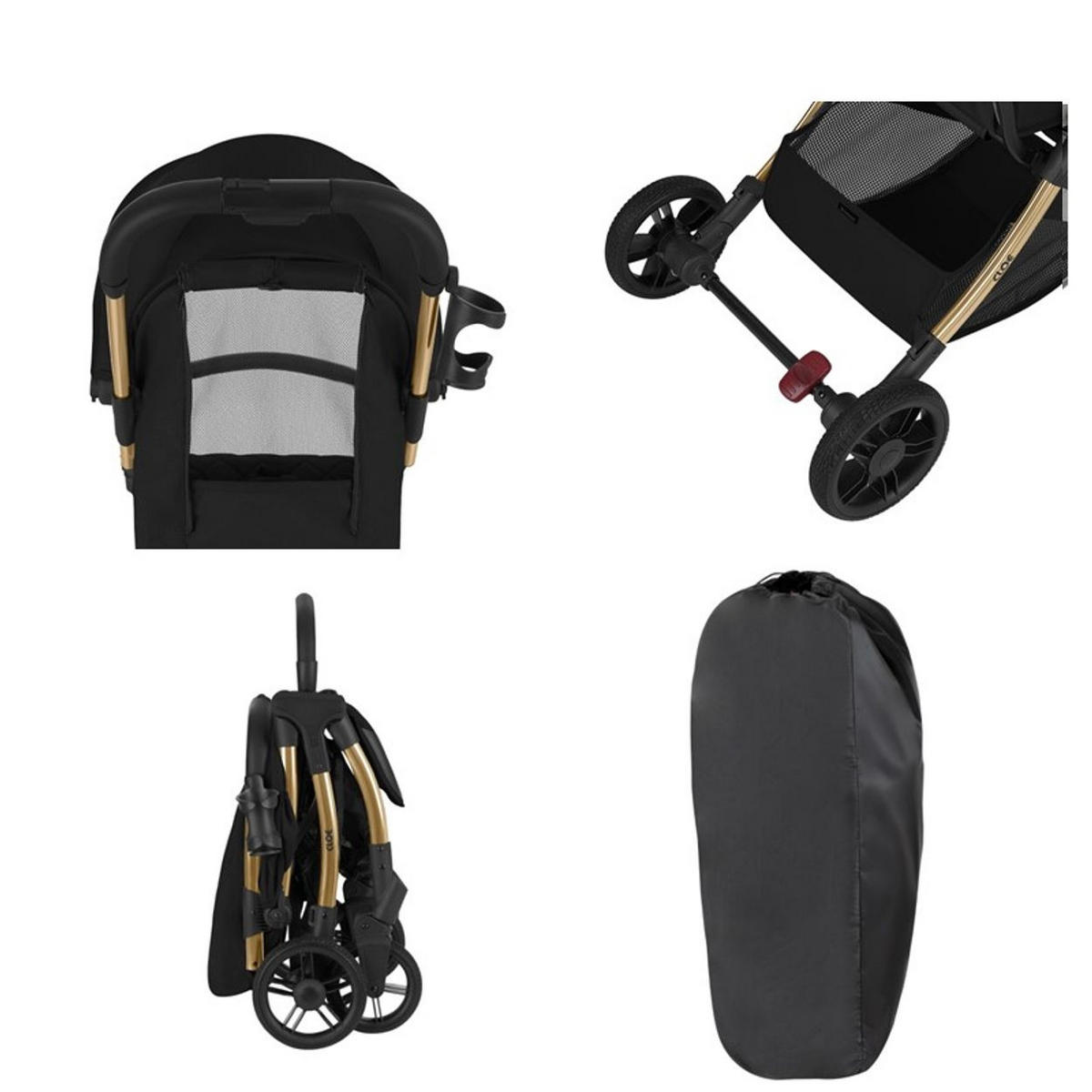 BUGGY Cloe bis 22 kg schwarz gold Aluminiumrahmen faltbar Getränkehalter - Schwarz, Metall (72/43/102cm) - Kikka boo
