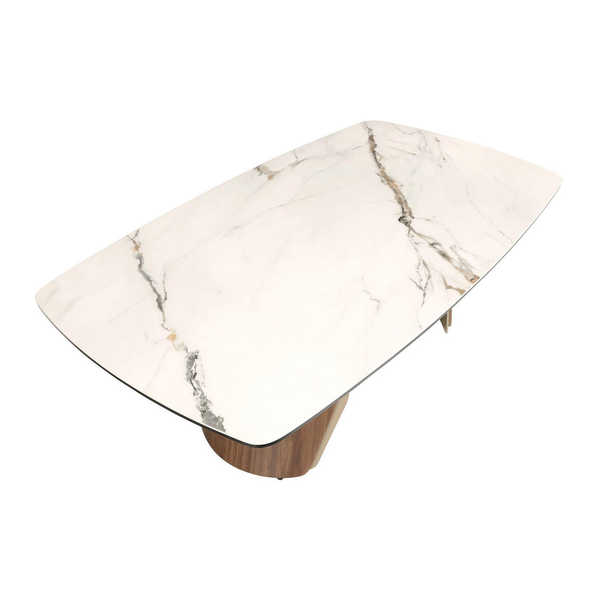 ANGEL Cerdá Ovaler Couchtisch aus Feinsteinzeug, Sandstahl & Nussbaum 120×70×43 cm - Sandfarben/Walnussfarben, Holz/Keramik (70/120/43cm) - ANGEL CERDA