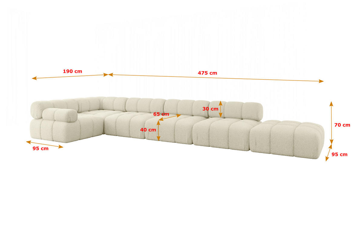 ECKSOFA modulares Sofa Felto-L3 - 475x190x70 cm Beige Bouclé - Beige, Holzwerkstoff/Textil (475/190cm) - ALTDECOR