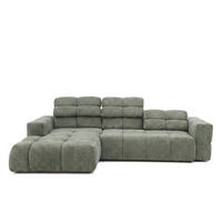 ECKSOFA TENDER Links mit Schlaffunktion und Verstellbare Kopfstützen, Chenille hellgrün - Schwarz/Hellgrün, Holz/Kunststoff (315/176cm) - Muffo